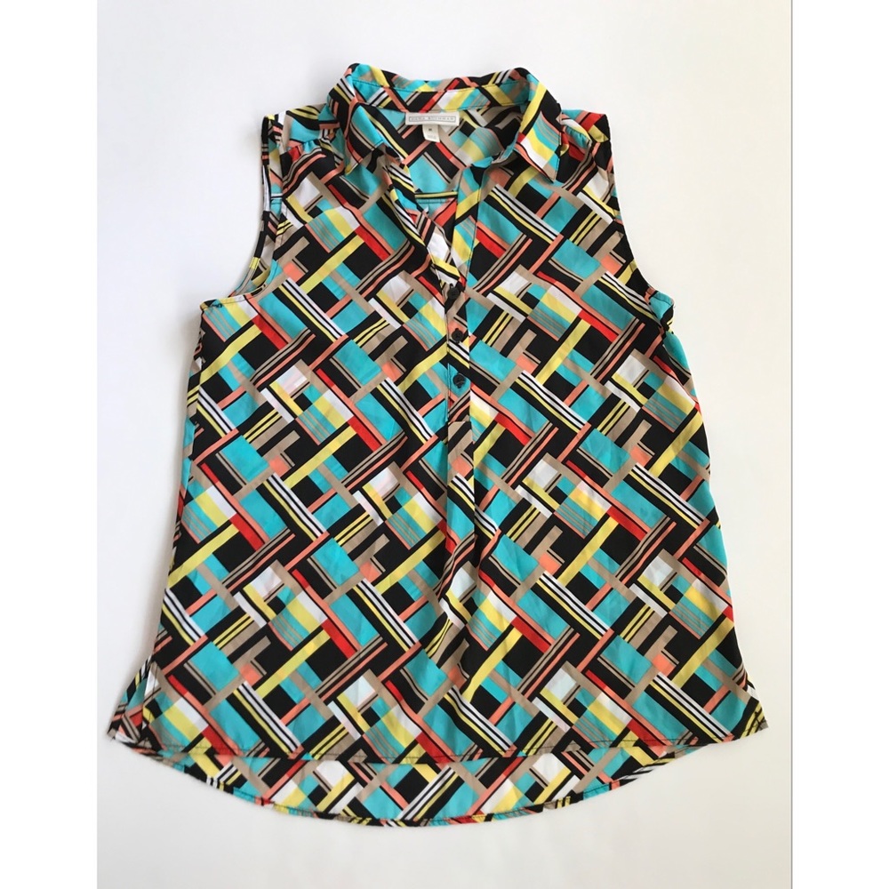 Dana Buchman Women’s Multicolored Half Button Down Sleeveless Top Size Medium